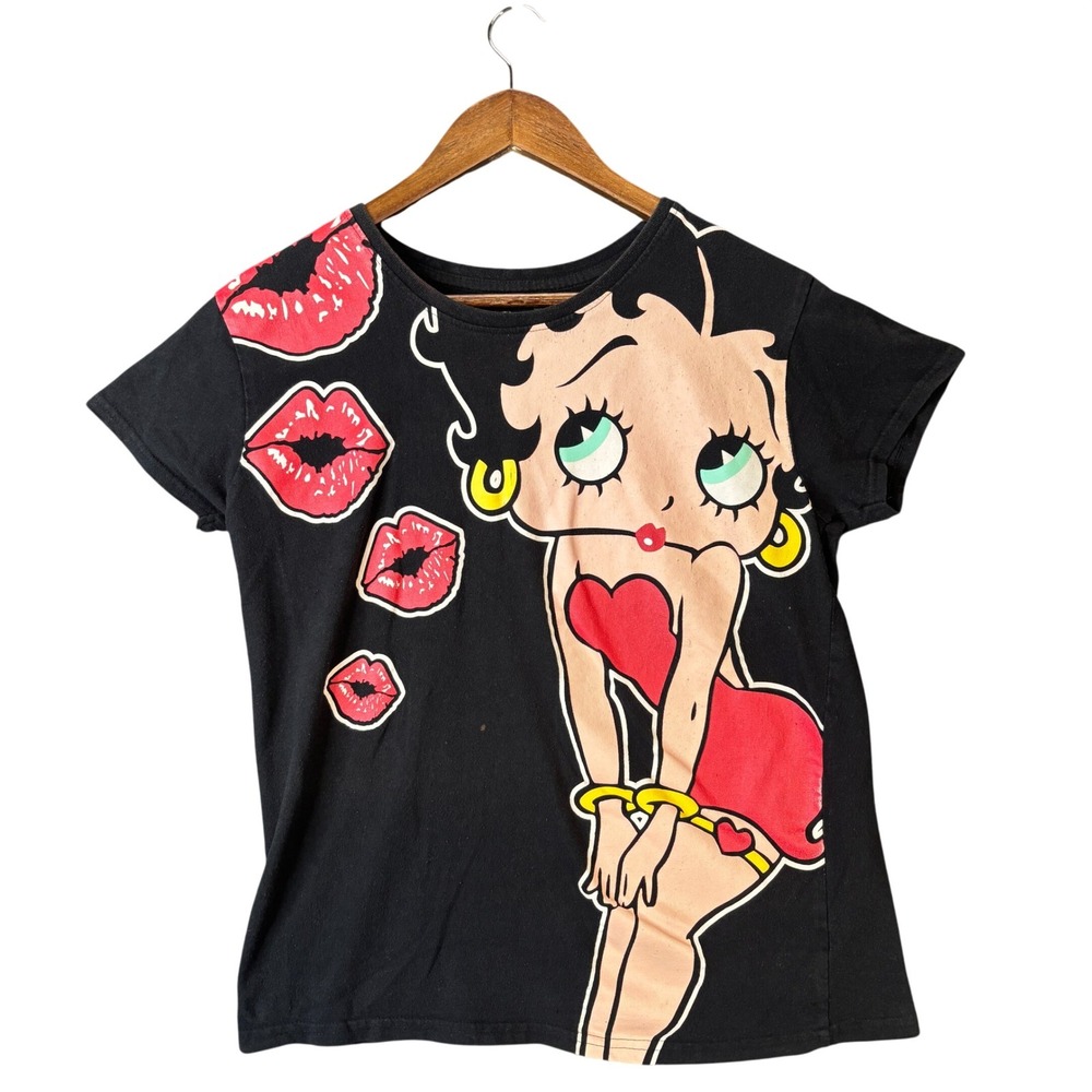 Betty Boop Graphic T-Shirt Womens Large Black Red Lips Brisco Brands 2021 Tee